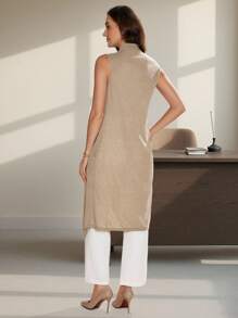 优雅女士背心式不对称下摆羊绒大衣 秋季女装 秋季女装 - 棕色 - 查看 2