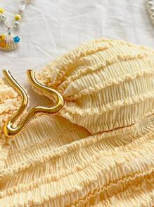 Soleia 女士度假淡黄色针织纹理短款紧身胸衣上衣，镂空心形金属扣装饰，修身剪裁，适合派对、约会、下午茶、海滩、音乐节、波西米亚风、波西米亚风、浪漫花卉 - 黃色 - 查看 5