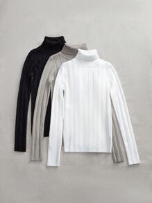 SHEIN LUNE 3pcs Women's All-Match Classic Versatile Pullover Warm Casual Sweaters, Autumn/Winter Turtleneck Sweater Women Women Turtleneck Tops Winter Sweaters For Women High Neck Sweaters Ribbed Turtleneck Sweater Petite In Woman Clothing Airport For Women Fall Sweaters Fall Tops Women Autumn Cute Tops For Women - Grey - View 3