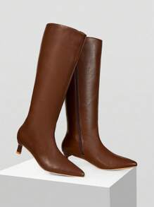 Mnmlis New Brown Pointed Toe Thigh High Boots, European And American Style - Coffee Brown - View 2