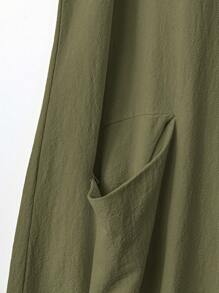 Rusticease 大码乡村风格无袖口袋褶边 A 字及膝连衣裙，黄色，春夏 - 軍綠色 - 查看 5