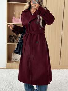 EURMUSE Casual Fashionable Versatile Daily Commute Women Overcoats - Burgundy - View 7