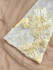 Soleia New Casual Vacation, Western, Beach, Wedding Guest, Graduation, Brunch Spring Break, Easter, Music Festival - Elegant Bohemian, Tropical, Sheer, Embroidered Flared Sleeve Asymmetric Shoulder Top - Apricot - View 6