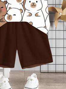 SHEIN 2 件套男童休闲简约短袖 T 恤和短裤套装，夏季 - 彩色 - 查看 4
