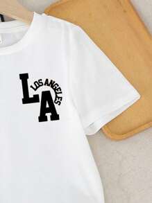 SHEIN 2pcs/Set Young Boy Casual Simple Round Neck Short Sleeve Top And Loose Pants Outfit Boys Los Angeles Shirt Boys Outfit Sets Long Pants Little Boys Casual Street Outfit Lil Boy Clothes Boys Kids Outfits Sweatpants