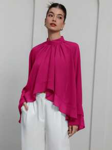 GENKIRA Luxury Purple Chiffon Ruffle Hem Layered Elegant Women Blouse, High-End Design Fall Cloth For Women - Pink - View 5