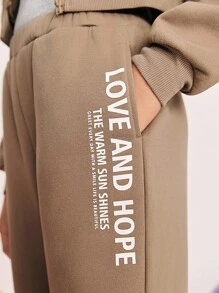 Leap Crew Leap Crew Bộ quần áo hoodie và quần dài thoải mái thường ngày cho bé gái tuổi teen có họa tiết in ở mặt sau - Màu Khaki - Xem 5