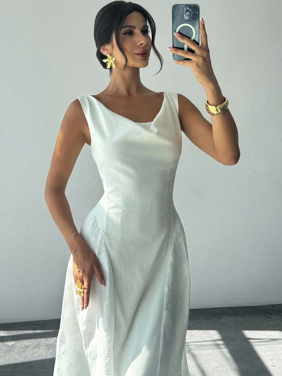 Firerie 女士白色露肩性感优雅 A 字长裙，适合宴会、婚礼、伴娘、复古、春夏、海滩、通勤、优雅、性感、度假、海滩、波西米亚、夏威夷、音乐节、浪漫、约会、婚礼季、毕业典礼、舞会、表演、音乐会、工作装 - 白色 - 查看 1