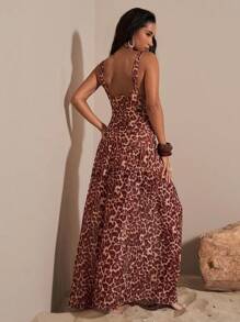 Opulessa Knitted Mesh Printed Women's Dress Animal Print Dress