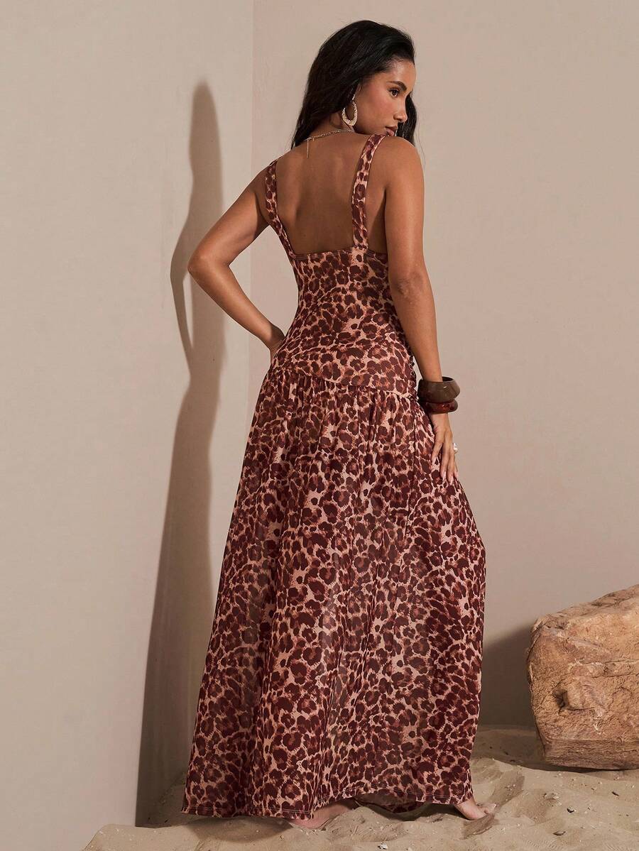 Opulessa Knitted Mesh Printed Women's Dress Animal Print Dress