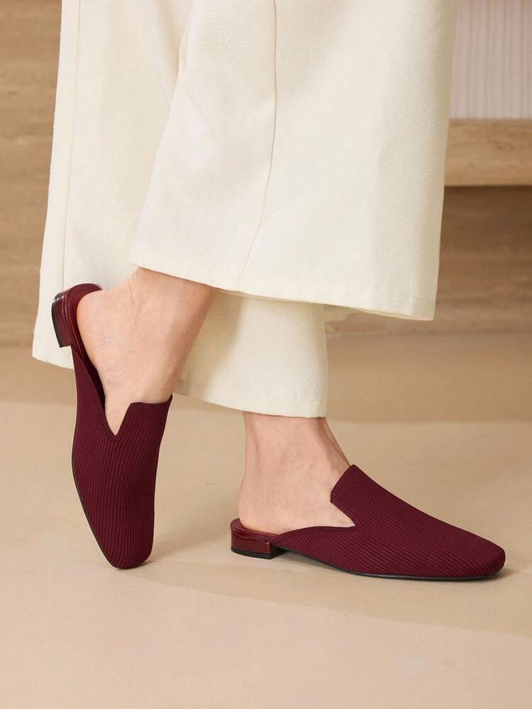 FASHIONABLE COMFORTABLE CASUAL SQUARE TOE FLAT MULES
