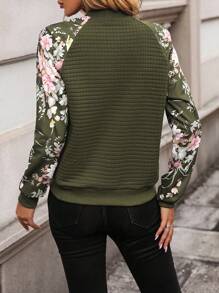 Balvessa 女士春秋休闲花卉印花拼布夹克 - 軍綠色 - 查看 2