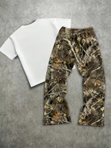 Manfinity ZONE917 2 件男士宽松短袖 T 恤和抽绳裤套装