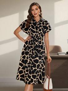 SHEIN Clasi Allover Print Belted Shirt Dress