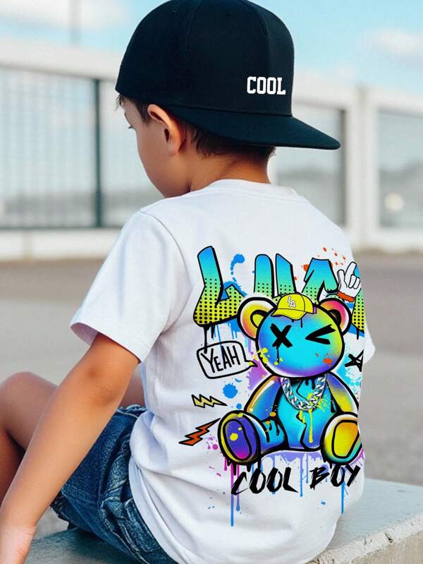 Casual T-shirt met korte mouwen en ronde hals voor jonge jongens met cartoonpatroon, geschikt voor de zomer