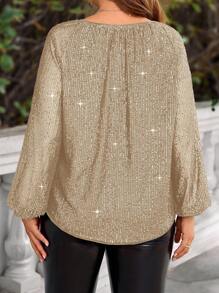 EMERY ROSE Blusa de talla grande para mujer con bordado de perlas navideñas