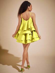 Vixey 层叠夸张荷叶边吊带连衣裙，波西米亚风，女士早午餐装，度假装，春季装，夏季装，夏季连衣裙，复活节装 - 黃色 - 查看 6