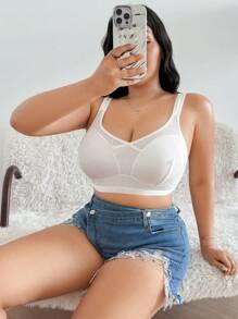 SHEIN Sujetador inalámbrico de malla transparente de la serie Casual de talla grande