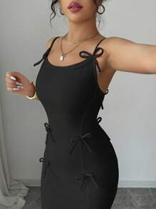 Elenzga 女士无袖蝴蝶结腰身修身优雅浪漫连衣裙