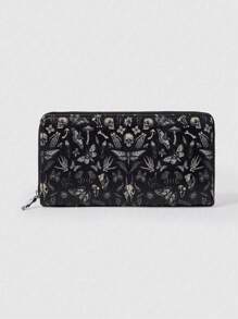 ROMWE Goth 1pc Women's Simple Butterfly Skull Zipper Wallet, Long Coin Purse, Black - Multicolor - View 1