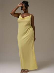 MUSERA 加大围脖细肩带纯色长裙春夏季度假毕业性感可爱优雅海滩度假返校节礼服秋季婚礼宾客 - 黃色 - 查看 1