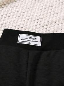 SHEIN Young Girl Letter Patched Detail High Waist Casual Wide Leg Baggy Sweatpants,Comfortable Simple Loose Fit Wide-Leg Pants,Great For Casual & Daily Wear & School Daily Autumn & Winter, Girls Black Sweatpants. Girls Loose Pants Fall - Black - View 6