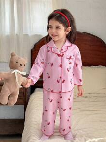 LMoss Kids LMoss 2 Piece Set Baby Girl Ditsy Floral Collared Casual Shirt And Loose Fit Pants Set Girls Pajama Sets Toddler Girls Pajamas Cherry Pajamas Toddler Sleepwear Girls Pink Pajama Set Kids Back To School Girls Co Ord Set Girl Clothes Sets
