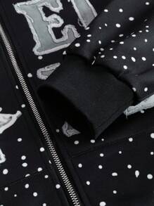 PAVTROS Manfinity Streetrush Men's Letter Print Long Sleeve Zip Front Hoodie And Sweatpants Casual Tracksuit Set Men Streetwear Set Men Graphic Tracksuit Men Black And White Tracksuit Zip Up Hoodie And Jogger Set Men 2 Pieces Set,Fall Clothes