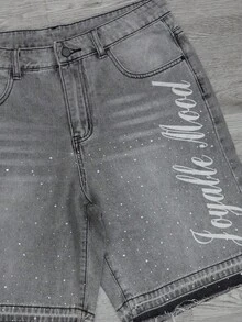 Manfinity EMRG Herren Buchstaben Muster Tasche Locker Weites Bein Verkürzte Jeans Shorts Herren Grafik Jean Shorts Herren Graue Jeans Shorts - Grau - Übersicht 4