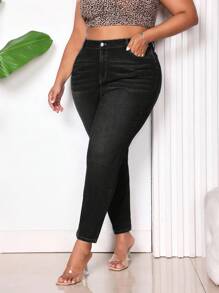 SHEIN CURVE+ Plus Size Fashionable Casual Everyday Skinny Jeans - Dark Grey - View 1