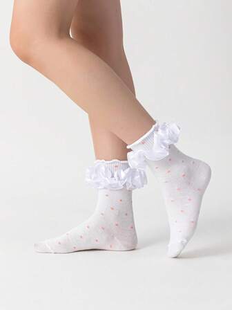 Goth Damen Kurze Socken mit Rüschenbesatz, lässige, vielseitige, süße Socken