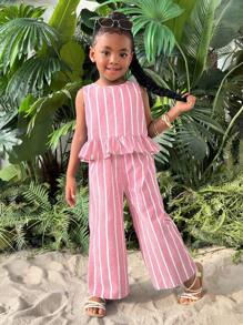 Bộ áo liền quần không tay hở vai họa tiết hoa nhỏ xinh xắn dành cho bé gái đi nghỉ mát - Hồng - Xem 7