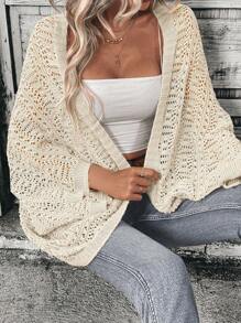 SHEIN LUNE Áo len cardigan dài tay màu trơn cho nữ, áo len hở phía trước đơn giản và giản dị - Màu be - Xem 5