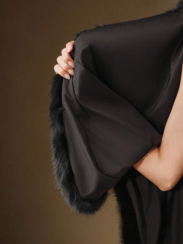 Elegant Chic Detachable Hooded Cape Coat, Suitable For Fall, Winter, Going Out, Christmas