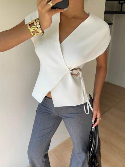 Siren Gaze 女式纯色侧围系带针织上衣