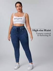 Flexra Casual Fashion Versatile Elastic Waist Plus Size Skinny Jeans,Fall Clothes For Women - Dark Wash - View 3