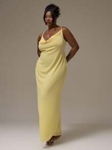 MUSERA 加大围脖细肩带纯色长裙春夏季度假毕业性感可爱优雅海滩度假返校节礼服秋季婚礼宾客 - 黃色 - 查看 5