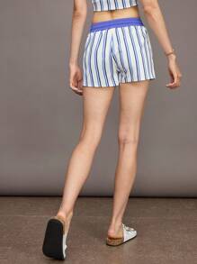 Activina Pantalones cortos deportivos de cintura con cordón y bloques de color a rayas de estilo casual - Blanco - Ver 2
