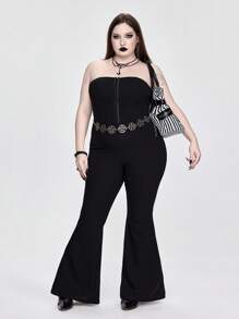 ROMWE Bộ đồ liền thân Gothic cỡ lớn dành cho nữ có thiết kế thắt eo, thích hợp cho hộp đêm hoặc buổi hòa nhạc - màu đen - Xem 6