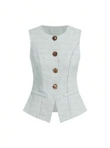 Ellevyn Gilet senza maniche in stile francese con bottoni metallici frontali, camicia adatta per uso durante gli spostamenti