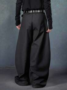 PAVTROS Manfinity Streetrush 男士黑色长裤，小众金属环拼接设计筒腿宽松休闲裤，黑色宽松男士哥特裤，男士Tripp裤，Emo裤，Y2K男士长裤，男友礼物，街头男装，秋季款 - 黑色 - 查看 2