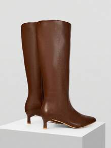 Mnmlis New Brown Pointed Toe Thigh High Boots, European And American Style - Coffee Brown - View 3