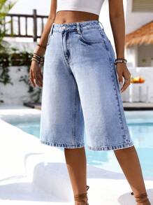 EMERY ROSE Plus Size Women's Casual Washed Wide Leg Jeans - Blue - View 6