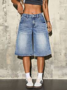 SHEIN ICON Plus Size Women Summer Street-Style Denim Shorts