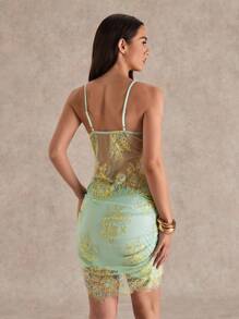 Glamine 2pcs/Set Women's Elegant Sexy Lace Twist Sling Crop Top And Slit Mini Skirt Set, Summer