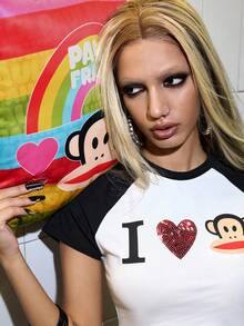 Paul Frank X ROMWE 1 件卡通猴子印花抱枕套，适用于客厅沙发卧室装饰 - 彩色 - 查看 3