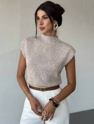 Firerie Elegant High Neck Loose Casual Versatile Sleeveless Knit Sweater Vest Going Out Tops Women,Tops For School