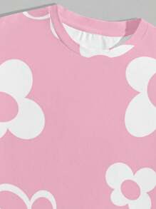 Manfinity Homme Casual Men's Round Neck Co-Ords In Pink With Bold Floral Graphic Pattern - Pink - View 5