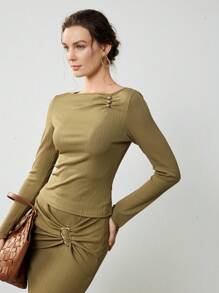 Uhlyne Uhlyne Top de base élégant et décontracté pour femmes, léger et confortable. Convient pour le style décontracté printemps, les week-ends, les trajets quotidiens. Minimaliste élégant pour le printemps et l'automne. - Vert olive - Voir 6