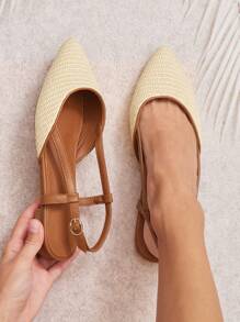 SHUZIA Women's Point Toe Raffia Sling Back Flats – Comfortable, Versatile & Classic Essential - Maroon - View 2